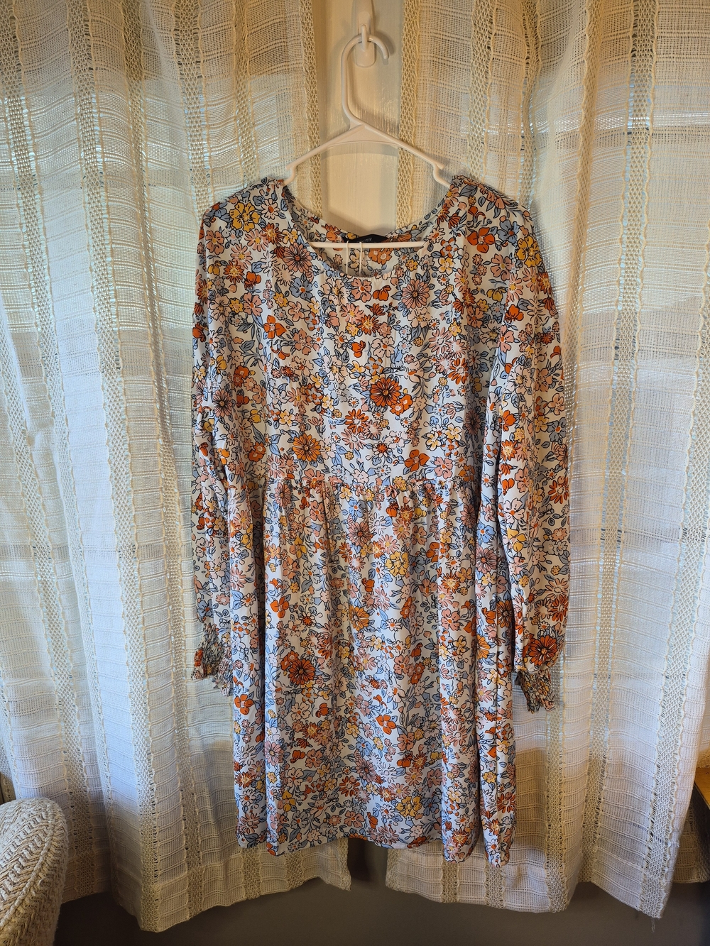 Dokotoo Floral Long-Sleeve Babydoll Dress - Orange & Cream Size XL NWT